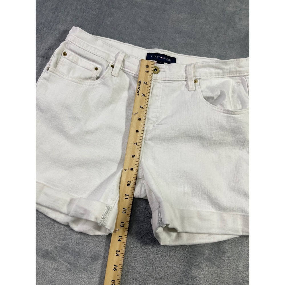 Tommy Hilfiger Womens White Denim Cuffed Shorts Size 10 Mid Rise Stretch - Picture 6 of 10